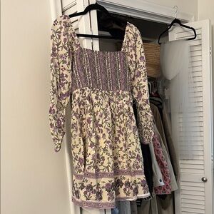 Japna Long Sleeve Floral Dress in Purple and Cream